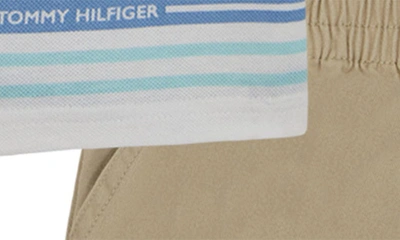 Shop Tommy Hilfiger Kids' Stripe Polo & Shorts In White/ Blue/ Tan