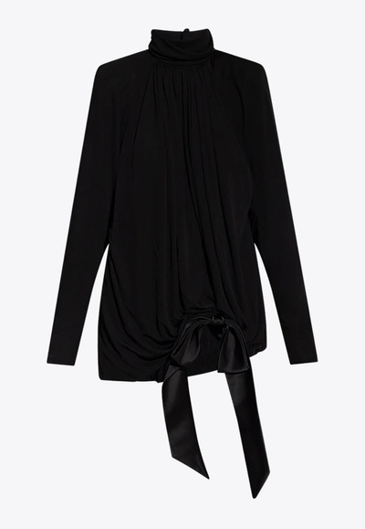 Shop Saint Laurent Asymmetric Draped Mini Dress In Black
