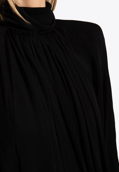 Shop Saint Laurent Asymmetric Draped Mini Dress In Black