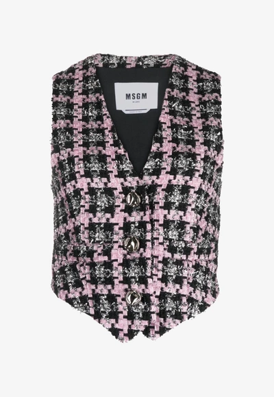 Shop Msgm Asymmetric Tweed Vest In Multicolor
