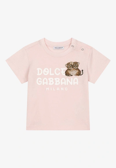 Shop Dolce & Gabbana Baby Girls Logo-printed T-shirt In Pink