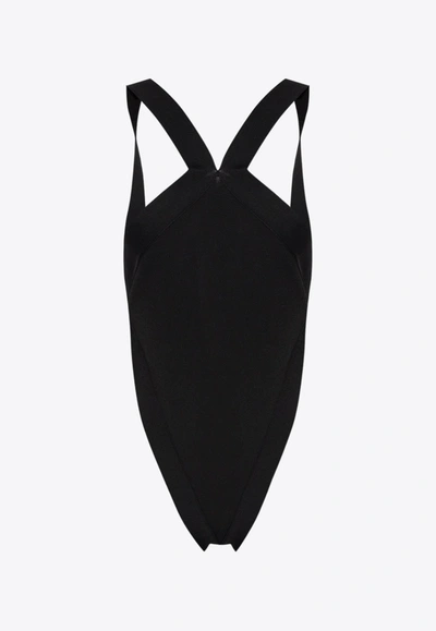 Shop Saint Laurent Backless Cross-neck Bodysuit In Black