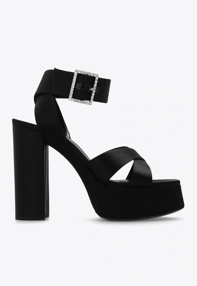 Shop Saint Laurent Bianca 125 Embellished Platform Sandals In Black