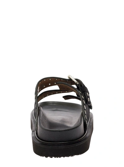 Shop Isabel Marant Black Sandals With Studs And Double Buckle Strap In Leather Woman