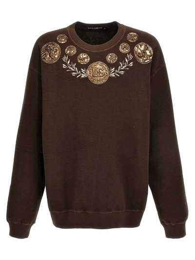 Shop Dolce & Gabbana 'monete' Sweatshirt In Brown