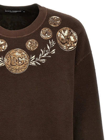 Shop Dolce & Gabbana 'monete' Sweatshirt In Brown