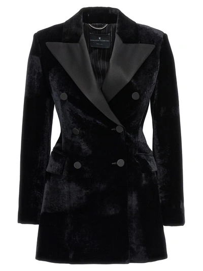 Shop Ermanno Scervino Velvet Double-breasted Blazer In Black