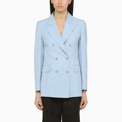 Shop P.a.r.o.s.h . Light Satin Double-breasted Jacket In Blue