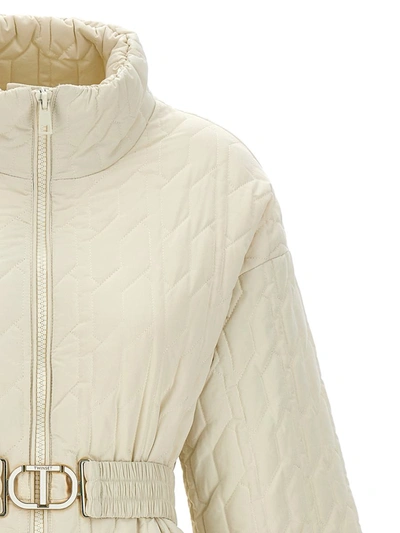 Shop Twinset Long Down Jacket In White