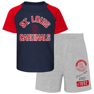Shop Outerstuff Toddler Navy/heather Gray St. Louis Cardinals Two-piece Groundout Baller Raglan T-shirt & Shorts Set