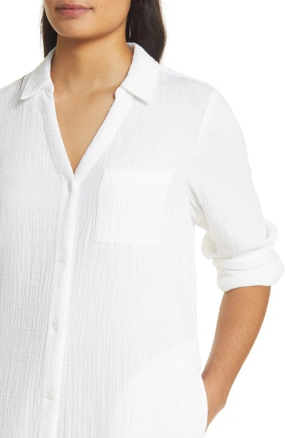 Shop Caslon Cotton Gauze Long Sleeve Midi Shirtdress In White