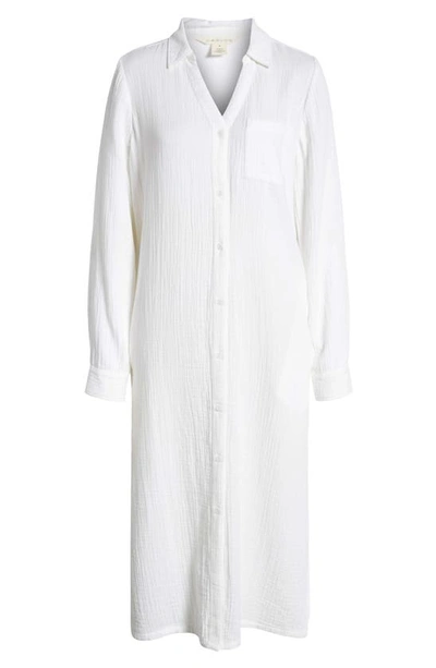 Shop Caslon Cotton Gauze Long Sleeve Midi Shirtdress In White