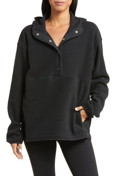 Shop Outdoor Voices Recfleece Snap-up Pullover Hoodie In Black