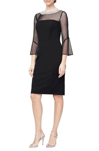 Alex Evenings Plus Womens Bell Sleeves Knee-length Party Dress In Black
