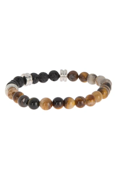 Hmy Jewelry 18k Gold Plate Tiger's Eye & Black Lava Bead Bracelet In Metallic