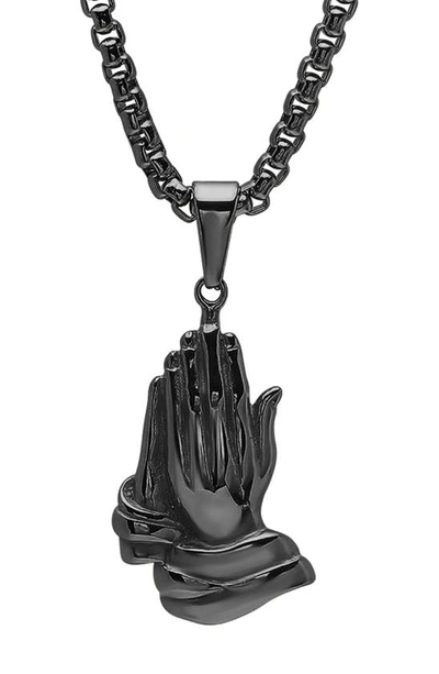 Shop Hmy Jewelry Prayer Hand Pendant Necklace In Black
