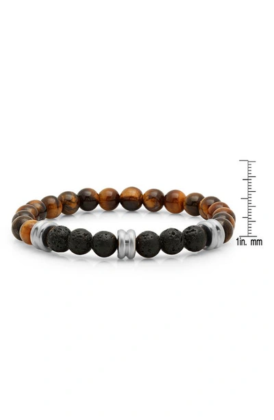 Hmy Jewelry 18k Gold Plate Tiger's Eye & Black Lava Bead Bracelet In Metallic