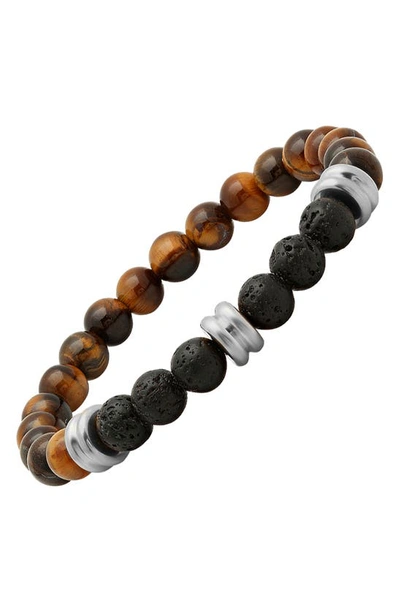 Hmy Jewelry 18k Gold Plate Tiger's Eye & Black Lava Bead Bracelet In Metallic