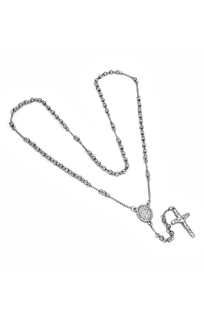 Shop Hmy Jewelry Black Stainless Steel Rosary Necklace In Metallic