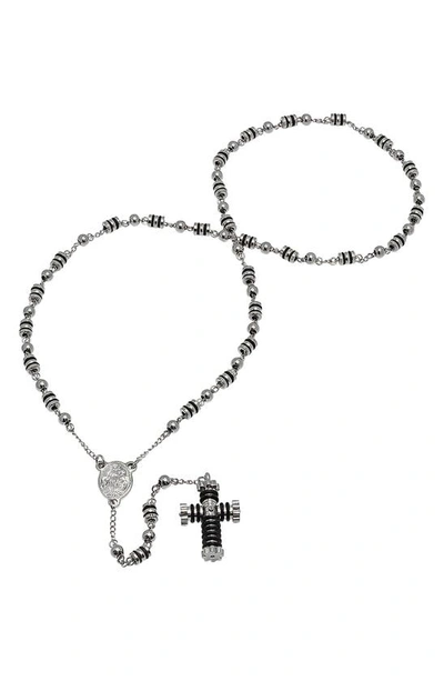 Shop Hmy Jewelry Two-tone Rosary Cross Necklace In Metallic