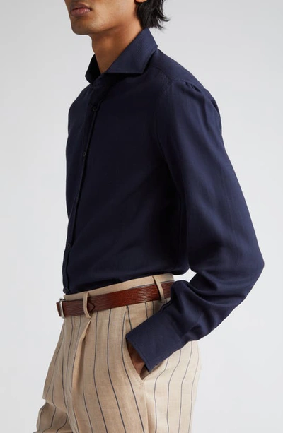 Shop Brunello Cucinelli Basic Fit Cotton & Cashmere Twill Button-up Shirt In C415-blue