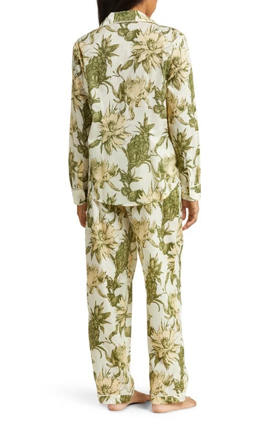 Shop Desmond & Dempsey Long Sleeve Cotton Pajamas In Nightbloom Cream/ Green