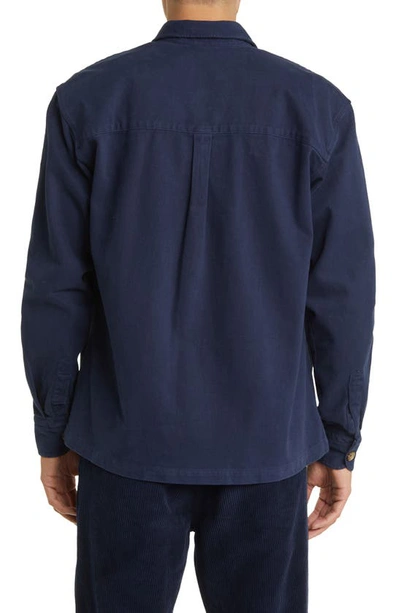 Shop Forét Mellow Button-up Organic Cotton Shirt Jacket In Navy