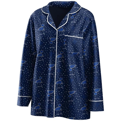 Shop Wear By Erin Andrews Navy St. Louis Blues Long Sleeve Button-up Shirt & Pants Sleep Set