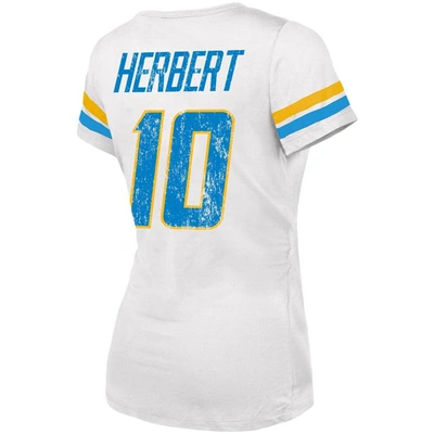 Shop Majestic Threads Justin Herbert White Los Angeles Chargers Name & Number V-neck T-shirt