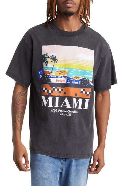 Shop Alpha Collective Miami Racing Graphic T-shirt In Washed Black