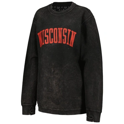Pressbox Black Wisconsin Badgers Comfy Cord Vintage Wash Basic Arch Pullover Sweatshirt In Black