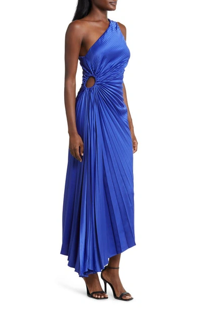 Shop Socialite Print Asymmetric Hem Pleated Maxi Dress In Royal Blue