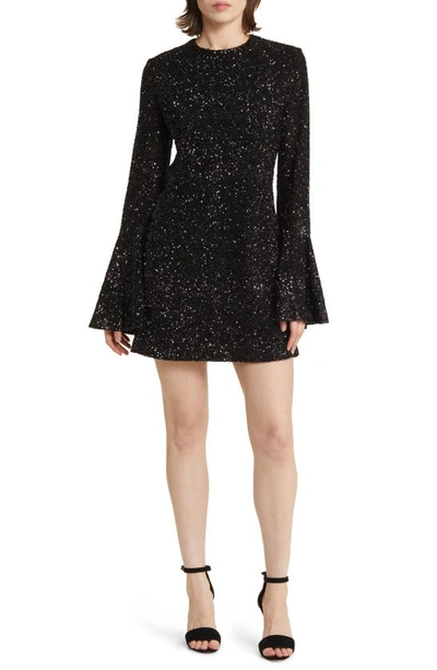 Shop Frame Sequin Long Sleeve Minidress In Black