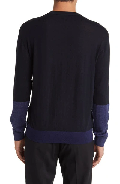 Shop Emporio Armani Tonal Colorblock Wool Sweater In Navy