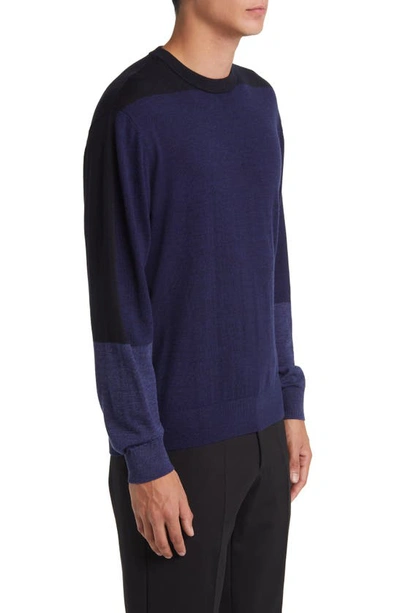 Shop Emporio Armani Tonal Colorblock Wool Sweater In Navy