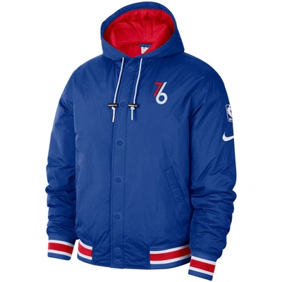 Shop Nike Blue/red Philadelphia 76ers 2022/23 City Edition Courtside Bomber Full-zip Hoodie Jacket