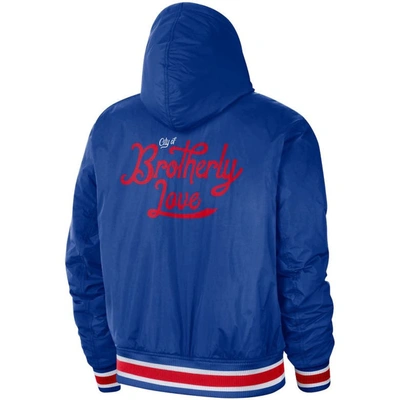Shop Nike Blue/red Philadelphia 76ers 2022/23 City Edition Courtside Bomber Full-zip Hoodie Jacket