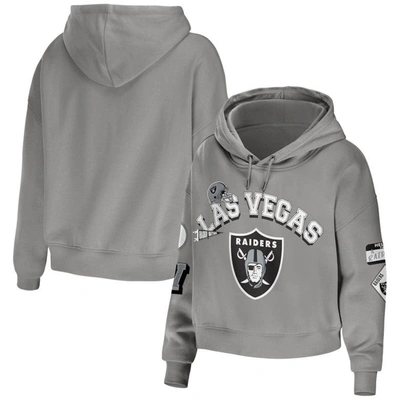 Shop Wear By Erin Andrews Gray Las Vegas Raiders Plus Size Modest Cropped Pullover Hoodie