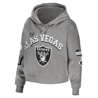 Shop Wear By Erin Andrews Gray Las Vegas Raiders Plus Size Modest Cropped Pullover Hoodie