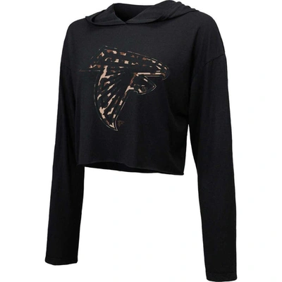 Shop Majestic Threads Black Atlanta Falcons Leopard Cropped Pullover Hoodie