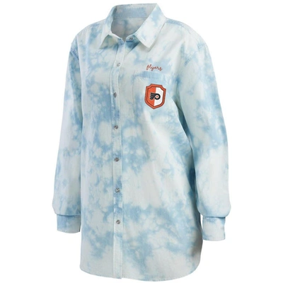 Shop Wear By Erin Andrews White Philadelphia Flyers Oversized Tie-dye Button-up Denim Shirt