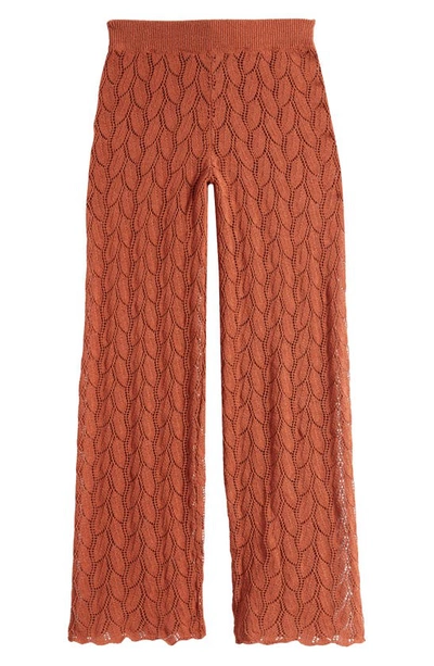 Shop Topshop Flare Open Stitch Knit Pants In Burgundy