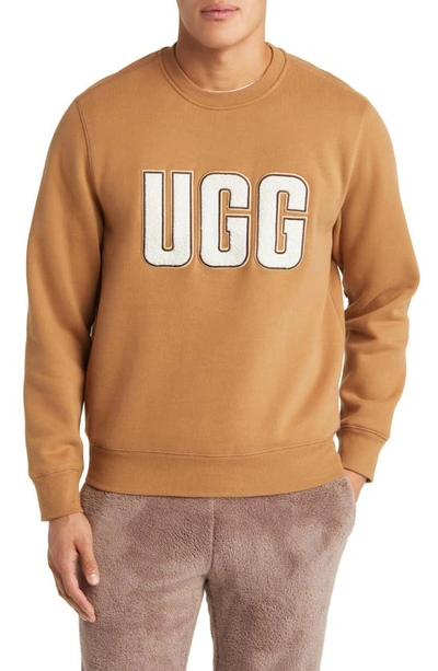 Shop Ugg Heritage Logo Crewneck Sweatshirt In Chestnut