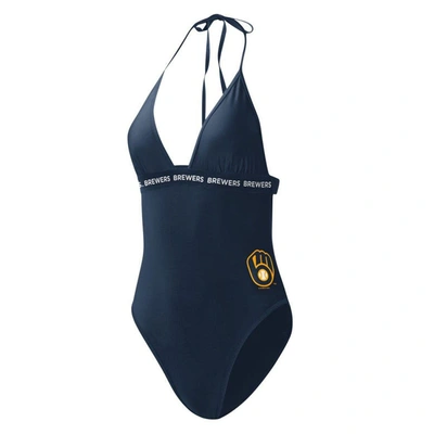 Shop G-iii 4her By Carl Banks Navy Milwaukee Brewers Full Count One-piece Swimsuit