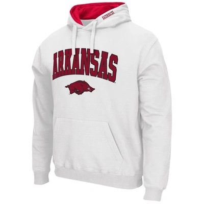 Colosseum Men's  White Arkansas Razorbacks Arch And Logo 3.0 Pullover Hoodie In White