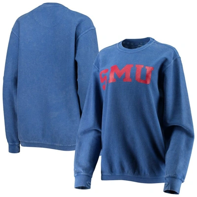 Pressbox Royal Smu Mustangs Comfy Cord Vintage Wash Basic Arch Pullover Sweatshirt In Royal