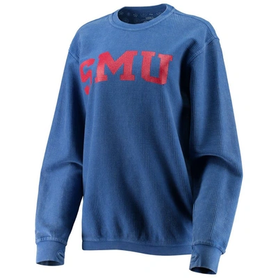 Pressbox Royal Smu Mustangs Comfy Cord Vintage Wash Basic Arch Pullover Sweatshirt In Royal