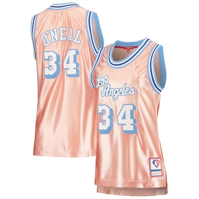 Shop Mitchell & Ness Shaquille O'neal Pink Los Angeles Lakers 75th Anniversary Rose Gold 1996 Swingman Je