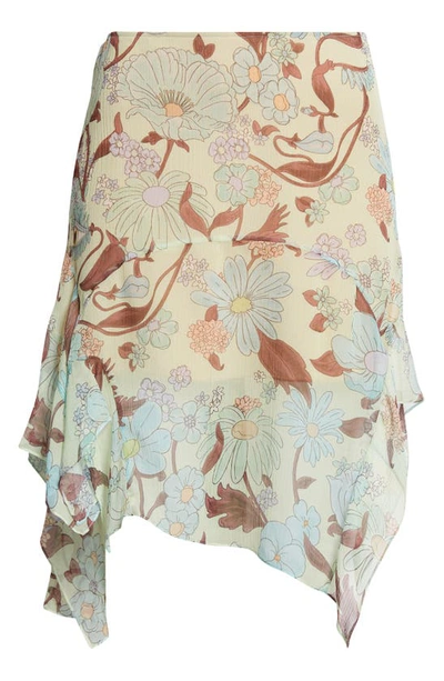 Shop Stella Mccartney Garden Floral Print Asymmetric Handkerchief Hem Silk Skirt In 3945 - Multicolor Mint