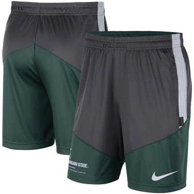 Shop Nike Charcoal/green Michigan State Spartans Team Performance Knit Shorts